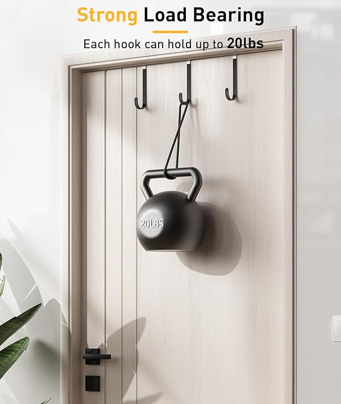 16 Pack Over The Door Hooks, Door Hanger Hook, Towel Hooks for Hanging, Towel Hanger for Bathroom, Fit 1 3/8" Door Black, Dorm Room Essentials
