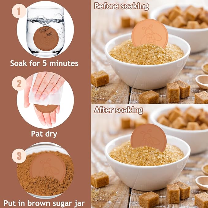 2PCS Terracotta Brown Sugar Keeper Brown Sugar Saver and Softener Disc to Maintain Food Moisture in Storage Container (Bee)