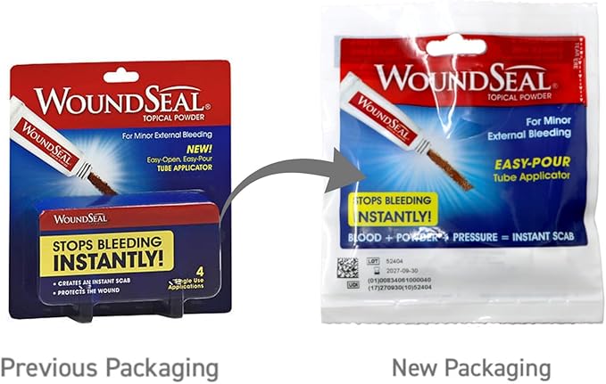 WoundSeal Topical Powder Wound Care First Aid for Cuts, Scrapes and Abrasions Single Use, 4 count (Packaging May Vary)