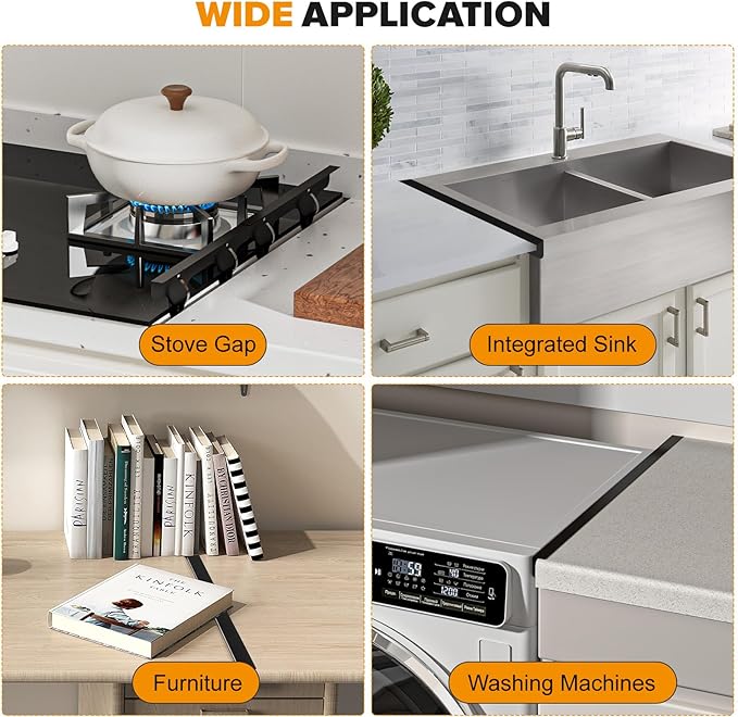 Stove Gap Covers - 304 Stainless Steel Oven Side Gap Filler, 2 Pack Stove Gap Filler Retractable Length 13.8" to 27.5", Spring Clip Design Fitting Gap Strong Guard Between Stove Top & Counter - Black