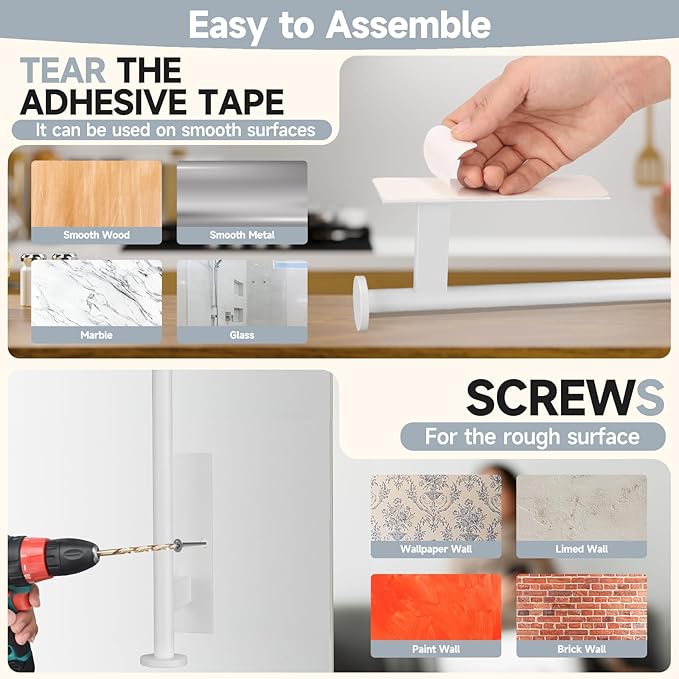 Paper Towel Holder Wall Mount - Self Adhesive No Drill or Drilling, SUS304 Stainless Steel - Kitchen, Bathroom, Sink, Pantry, Fridge (White)