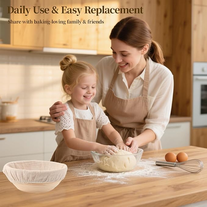 Natural Cotton Bread Proofing Basket Liner, 10 Inch Round, 6 Pack, Banneton Dough Bowl Cover for Baking, Compatible with Rattan Banneton Proofing Basket (Liners Only)