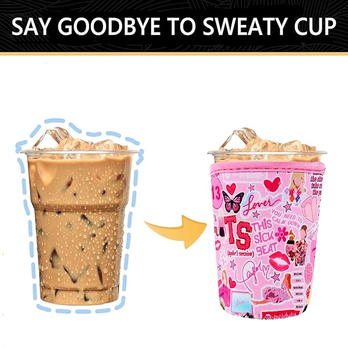 YR Reusable Neoprene Insulator Sleeve for Iced Coffee Cups, 3 Pack Coffee Coolies sleeves for Iced & Hot Drinks, Cold Beverage Cooler Compatible with Starbucks Coffee and More (Pink)