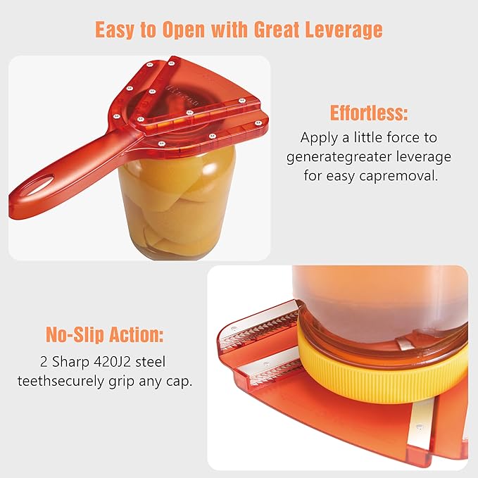 Uinxan Jar Opener for Weak Hands & Seniors with Arthritis – Effortlessly Opens Screw Lids & Bottle Caps, Manual Handheld, 304 Stainless Steel, Patented Kitchen Gadget (Red)