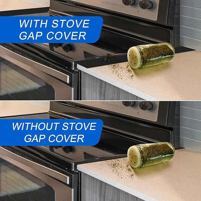 Silicone Stove Counter Gap Cover (2 Pack),Easy Clean Heat Resistant Wide & Long Kitchen Stove Gap Filler,Seals Spills Between Counters, Oven, Stovetops, Washing Machines, Washer, Dryer(21in, Black)