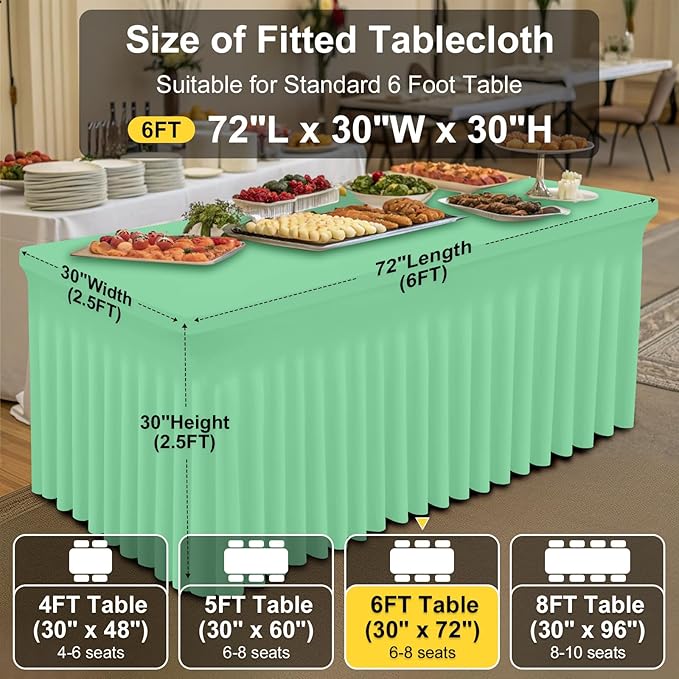 Smiry Spandex Tablecloth 2 Pack, Elastic Fitted Stretch Tablecloth for 6FT Rectangle Tables, Waterproof Washable Table Cover Skirt for Wedding, Banquet & Parties (Bright Green, 72Lx30Wx30H Inch)