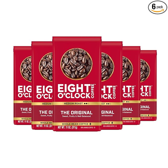 Eight O'Clock Coffee The Original, Medium Roast Whole Bean Coffee, 100% Arabica, Sweet, Fruity, Balanced, 11 Ounce (Pack of 6)