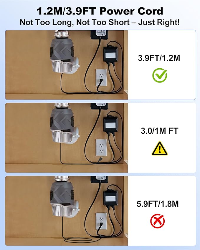 Replacement EZ Power Cord for Insinkerator Garbage Disposal 4Ft Power Cord for EZ Connect Power and Advanced Series Continuous Feed Models, Works with Air Switch Kit