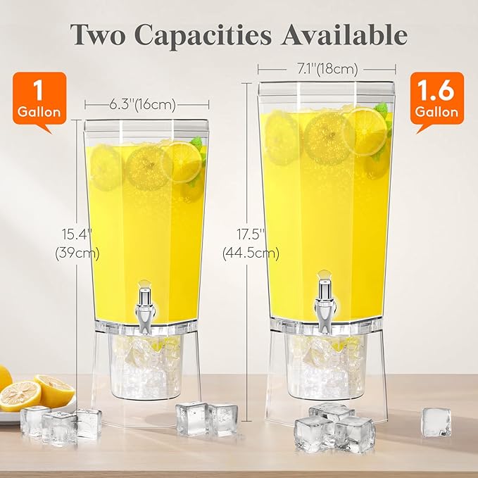 Lifewit 1.6 Gallon Drink Dispenser for Parties, 6L Plastic Beverage Container with Stand for Juice/Tea/Soda & Lemonade, Clear Water Pitcher with Spigot for Mimosa Bar Hosting 39 x 16 cm/15x6"