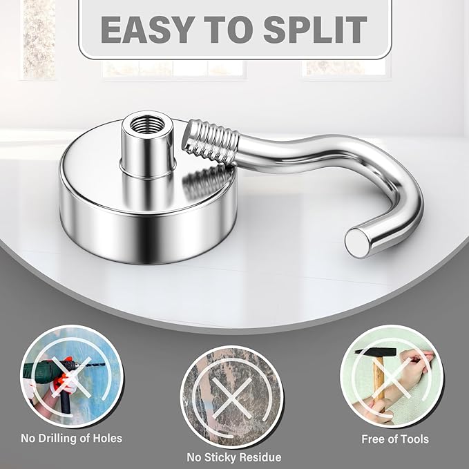 100Pack Heavy Duty Magnetic Hooks, 30 lbs Strong Neodymium Magnet Hooks for Hanging Mugs, Magnetic Key Holder for Fridge, Magnet with Hook for Cruise, Grill, Fridge - Silver