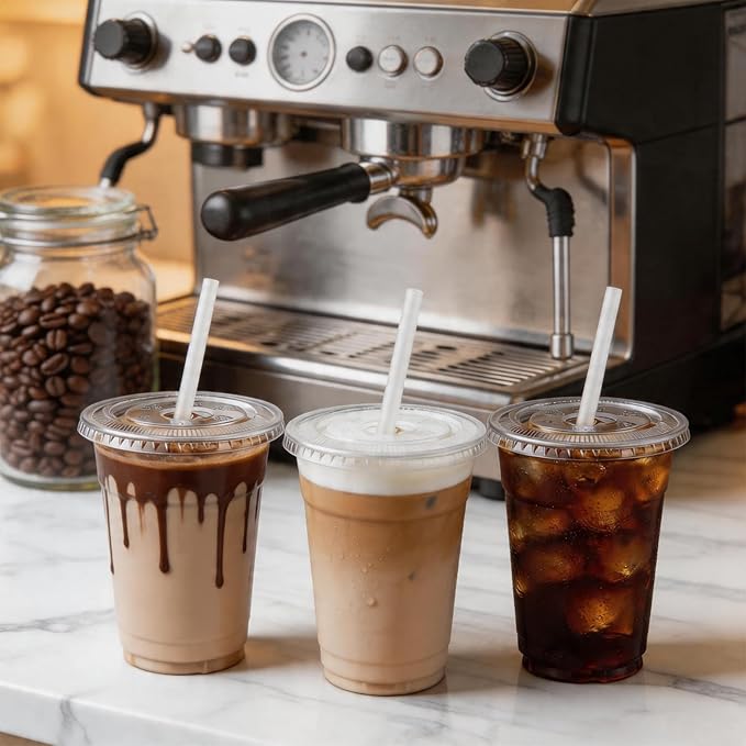 100 Pack 20oz Plastic Cups with Lids and Straws, Clear Disposable Plastic Cups, Heavy Duty Iced Coffee Cups with Leak-Resistant Lids, Cold Drink Cups for Smoothies, Juice, Soda & Party To Go