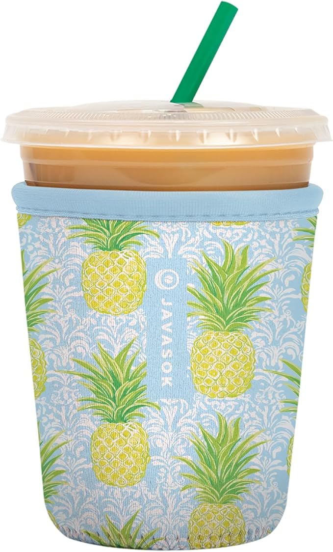 Sok It JavaSok Iced Coffee & Cold Soda Insulated Neoprene Cup Sleeve (The Preppy Pineapple, Medium: 22-28oz)