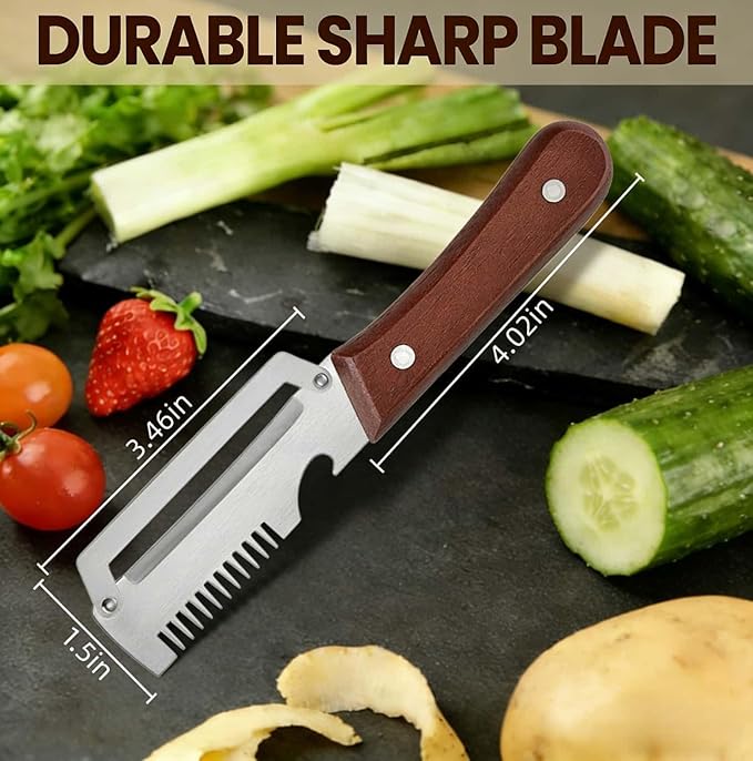 Multifunctional Vegetable Peeler with Wooden Handle and Bottle Opener, Stainless Steel Peelers for Kitchen, Multi Functional Vegetable Peeler for Fruit Potato Carrot Pumpkin Zucchini（1-PACK）