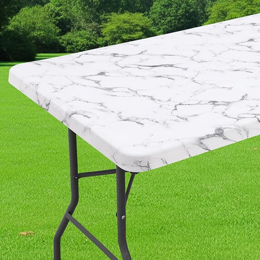 Smiry Spandex Fitted Tablecloth for 5 Foot Rectangle Tables, Washable Picnic Table Cover with Elastic, Stretch Reusable Table Cloth for Outdoor, Camping, Dining & Kitchen (Marble, 30"x60")