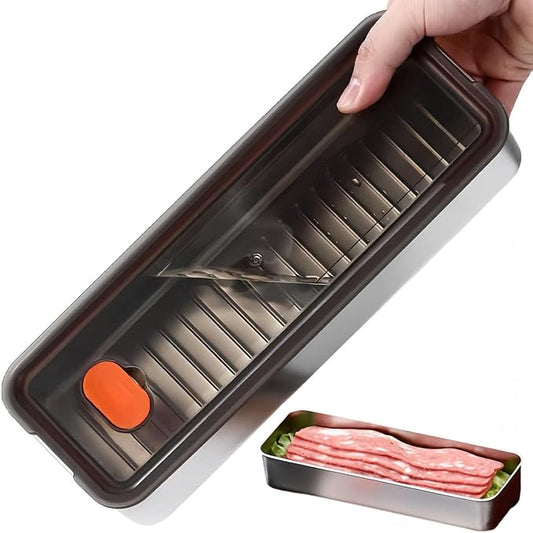 Bacon Container for Refrigerator, Bacon Storage Containers with Lids Airtight, Stainless Steel Airtight Deli Meat Storage Containers for Fridge, Long Container for Kitchen Food Storage (GrayLid)