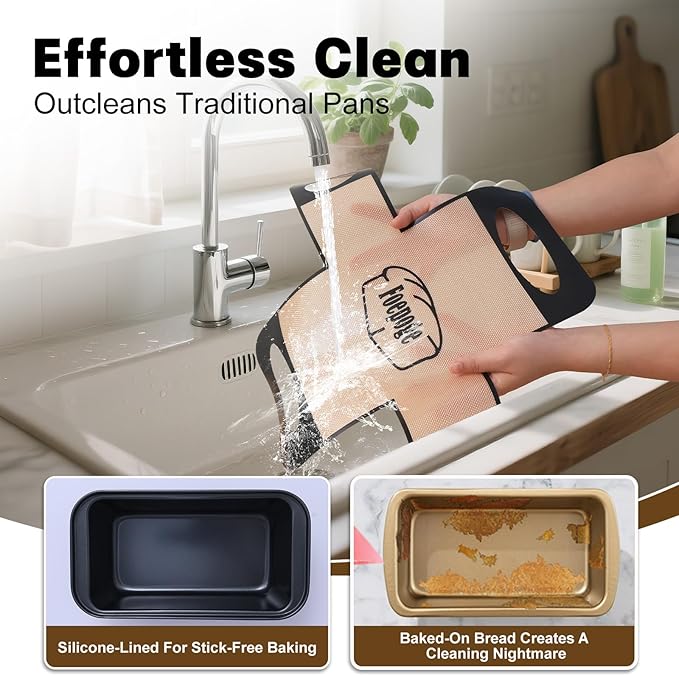Loaf Pan with Liners Set: 2-Pack Nonstick 9 x 5 Inch Bread Pan and Loaf Liners for Homemade Oven Baking - Rectangular Baking Tray for Kitchen Home Baker Make Sourdough Banana Sandwich Bread(Black)