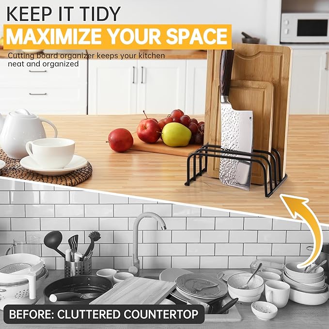 Kitchen Cutting Board Organizer Rack, 5-Slot Storage Holder for Boards, Bakeware, Cookie Sheets (1pc Black)