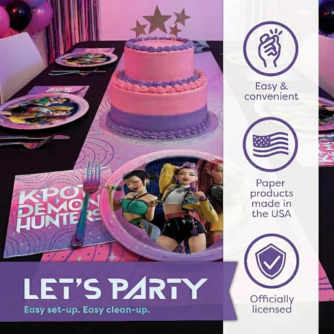 Unique KPop Demon Hunters Plates and Napkins for 32 | KPop Demon Hunters Birthday Decorations for Party | Officially Licensed