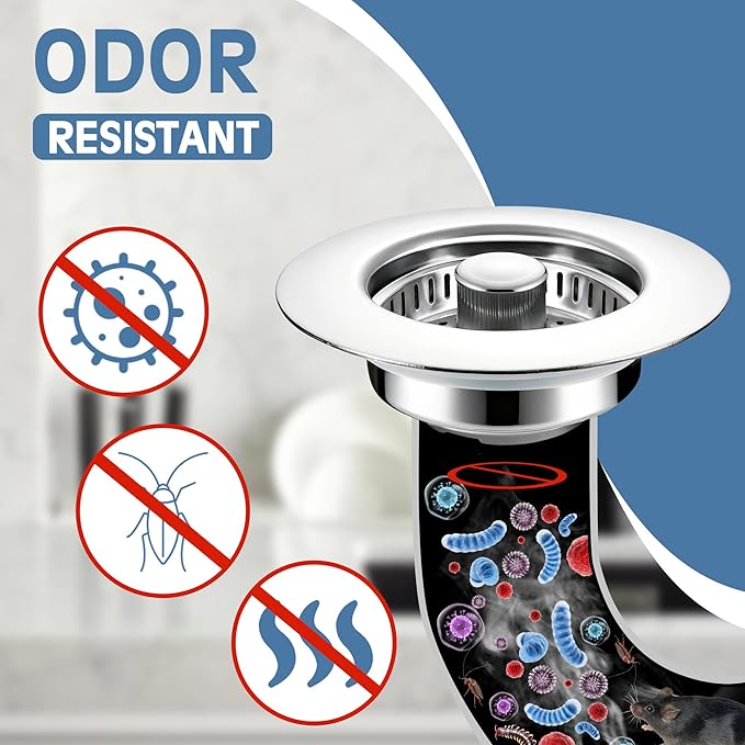 Kitchen Sink Drain Strainer 3 Pack, 304 Stainless Steel Pop Up Sink Stopper, Anti-Clogging Sink Drain Strainer for US Standard Kitchen Drain (Chrome)