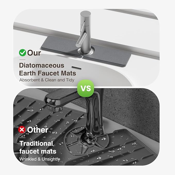 15.8" x 4" Stone Faucet Mat for Kitchen Sink, Quick Drying Diatomite Sink Tray, Faucet Sink Splash Guard for Prevents Moisture Buildup (Dark Gray)