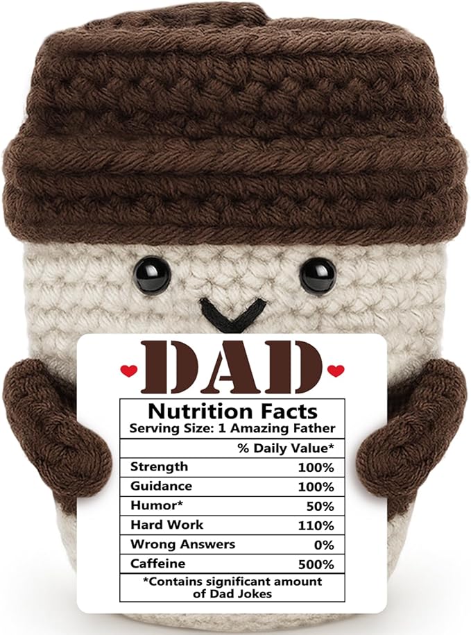 Dad Gifts for Fathers Day from Daughter Son Birthday Funny Gifts for Bonus Step Dads Father Mens Handmade Crochet Coffee Nutrition Facts Jokes Mug I Love You Fathers Day Birthday Cute Decor