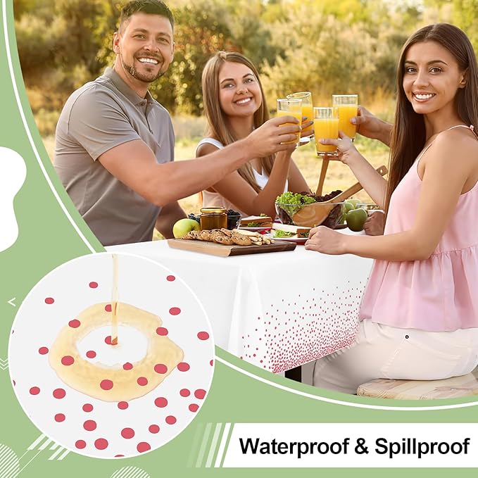 misaya 4 Packs Dot Disposable Table Cloth, 54 x 108 Inch Waterproof Plastic Tablecloth, Rectangle Pink Dots in White Table Covers for Mother's Day, Picnic, Birthday, Party