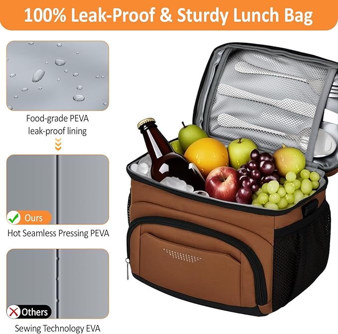 Vankor Large Insulated Lunch Bag for Men Women kids, Reusable Lunch Box kids Leakproof with Adjustable Shoulder Strap for Work Teacher School Picnic Beach Travel, Coffee