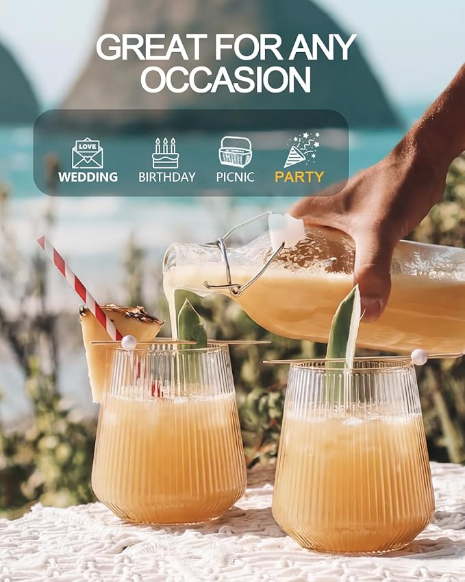 Maaacute 40 Pack Ribbed Plastic Wine Glasses, Ripple Disposable Stemless Wine cocktail Whiskey Champagne Glasses, 12 Oz Clear Unbreakable Cups for Party,Indoor,Outdoor,Wedding,Bars,Tasting