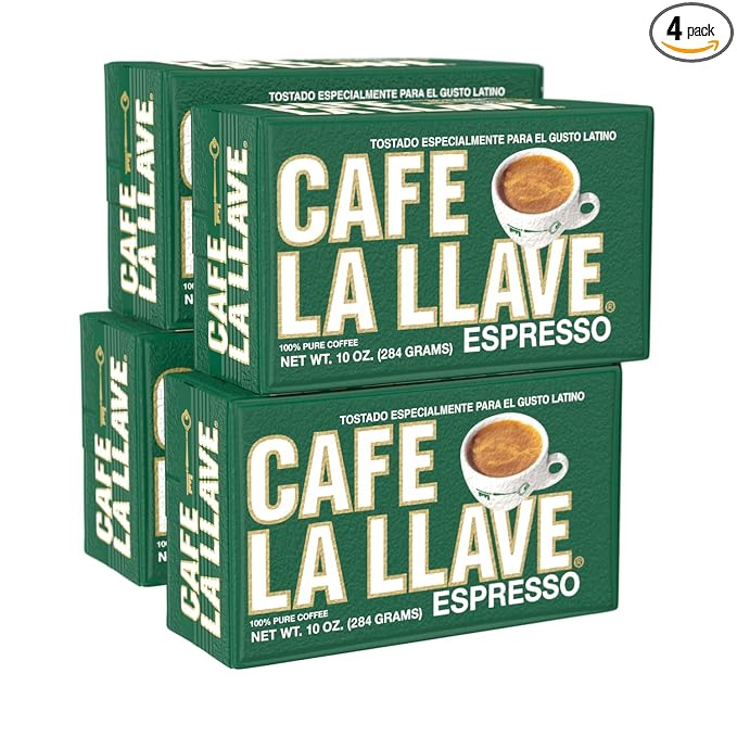 Cafe La Llave Dark Roast Ground Espresso Coffee, 10 oz Bricks (Pack of 4) – Cuban Style, Bold & Rich Flavor, for Espresso, Moka Pot & Drip