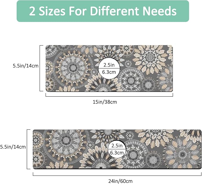 2 Pack Kitchen Sink Splash Guard Faucet Mat 24" X 5.5" Mandala Absorbent Fast Drying Mat Faucet Draining Mat Sink Splash Guard Behind Faucet Drip Catcher for Kitchen Bathroom