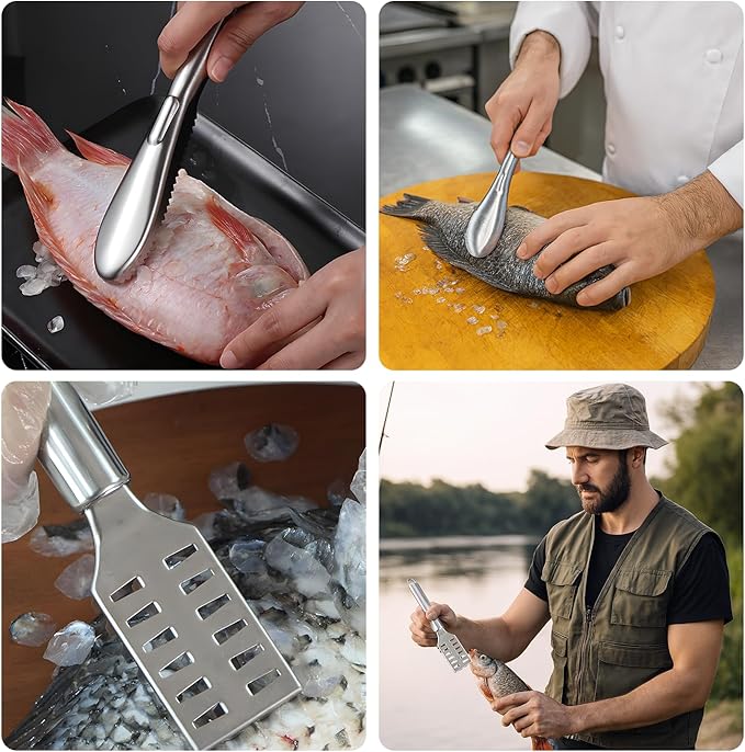 4 PCS Fish Scaler, Stainless Steel Fish Scale Remover, Fish Descaler Tool with Serrated Blade Design, Ideal for Home, Kitchen, Seafood Markets, and Professional Use