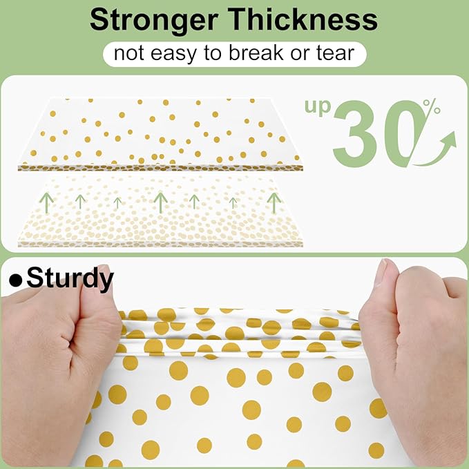 Smiry Plastic Table Cloth Disposable 3 Pack, 54 x 108 Inch Rectangle Waterproof Tablecloth, Printed Gold Table Runner Style for Birthday Weeding, Party Decorations, Leakproof & Sturdy, White and Gold