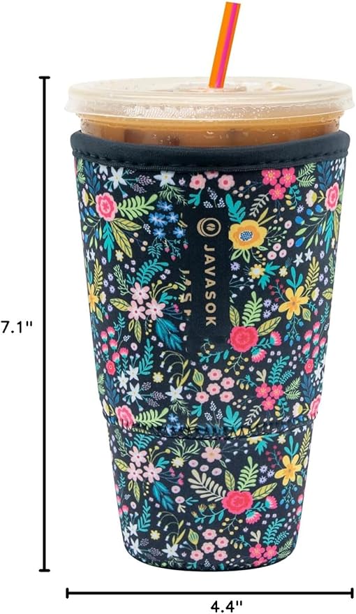 Sok It JavaSok Iced Coffee & Cold Soda Insulated Neoprene Cup Sleeve (English Garden Picnic, XLarge: 38-42oz)