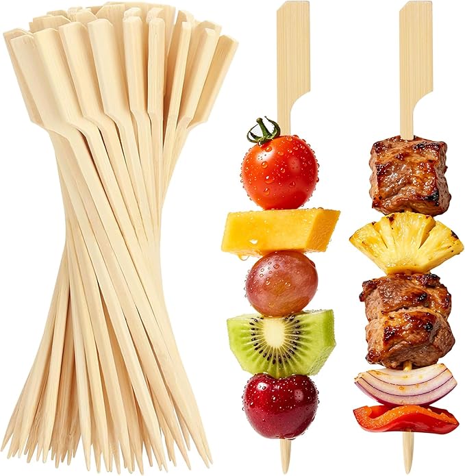 200 Bamboo Skewers for Appetizers, 6 IN Long Fancy Toothpicks for Appetizers Cocktail Picks, Flat Paddle Wooden Skewers Food Sticks for Drinks Fruit Kabobs BBQ Party Supplies Charcuterie Accessories
