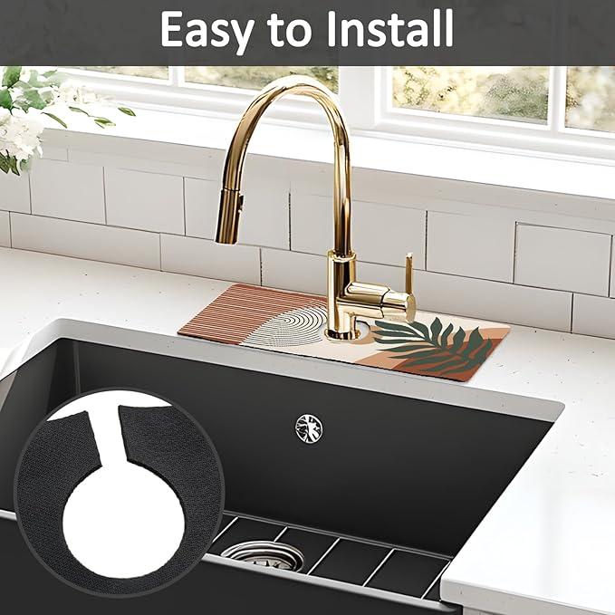 15" X 5.5" Kitchen Sink Splash Guard Faucet Mat Boho Super Absorbent Fast Drying Faucet Guard & Draining Mat Sink Splash Guard Behind Faucet for Kitchen, Bathroom