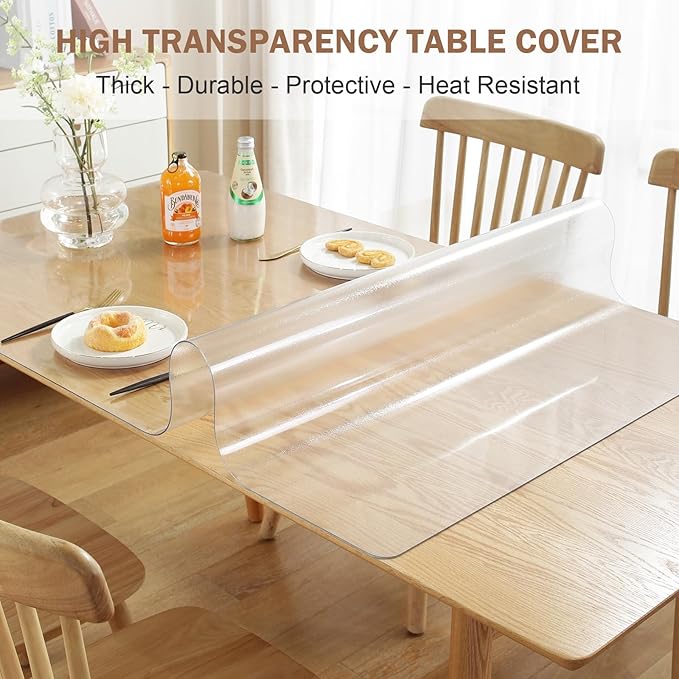 LovePads Frosted Table Cover Protector 42 x 84 Inch, 1.5mm Thick Plastic Table Cover, Table Protector for Dining Room Table, Waterproof Vinyl Tablecloth Table Pad Mat for Kitchen, Writing Desk