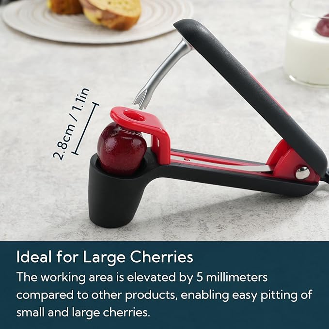 KITCHENDAO Cherry Pitter Tool, Larger Cross-Pitting Head, Cherry Core Remover with Safety Lock, Non-Slip Soft-touch Handle, Dishwasher Safe
