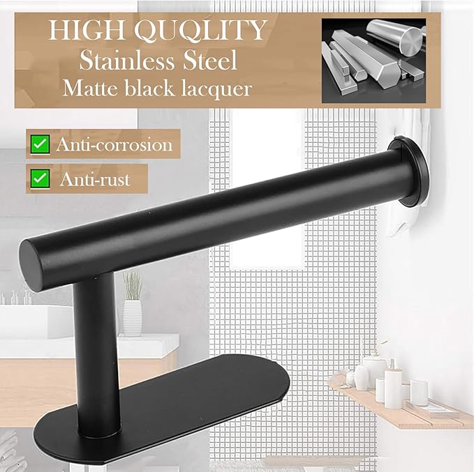 JOPOFI Toilet Paper Holder - Self Adhesive Toilet Paper Holder Wall Mount for Bathroom, Command Strip Stainless Steel Toilet Paper Roll Holder Stick On Wall, No Drilling - Matte Black