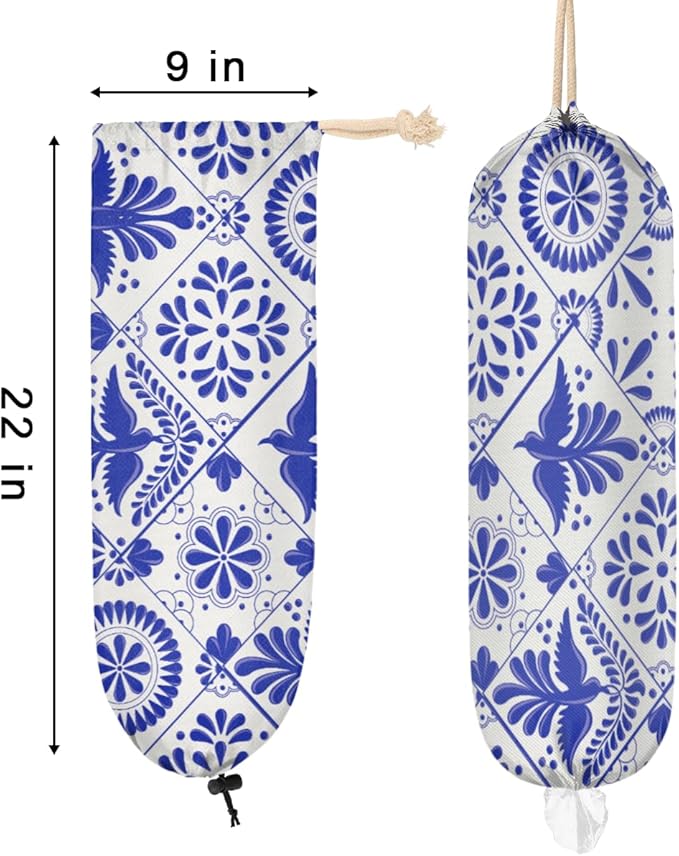 Mexican Talavera Bird Mandala Boho Plastic Bag Holder, Wall Mount Grocery Bag Holder Plastic Bag Dispenser Garbage Bag Organizer Shopping Bags Carrier for Home Kitchen Decor, Gifts for Women Mom