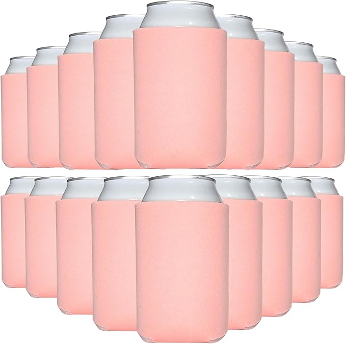 TahoeBay Bulk Blank Beer Can Cooler Sleeves (50-Pack) Sublimation Blanks for Vinyl Plain Soft Foam Can Sleeves Coolers for Soda Cans & Bottles Black, White, Assorted Solid Color (Coral)