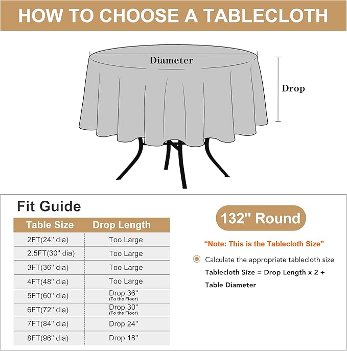 sancua Round Tablecloth 132 Inch Diameter, 6 Pack Burgundy - Circle Polyester Fabric Table Cloth for Christmas Party Reception Banquet Birthday, Washable Formal Table Cover (Fit 54-96 Inch Tables)