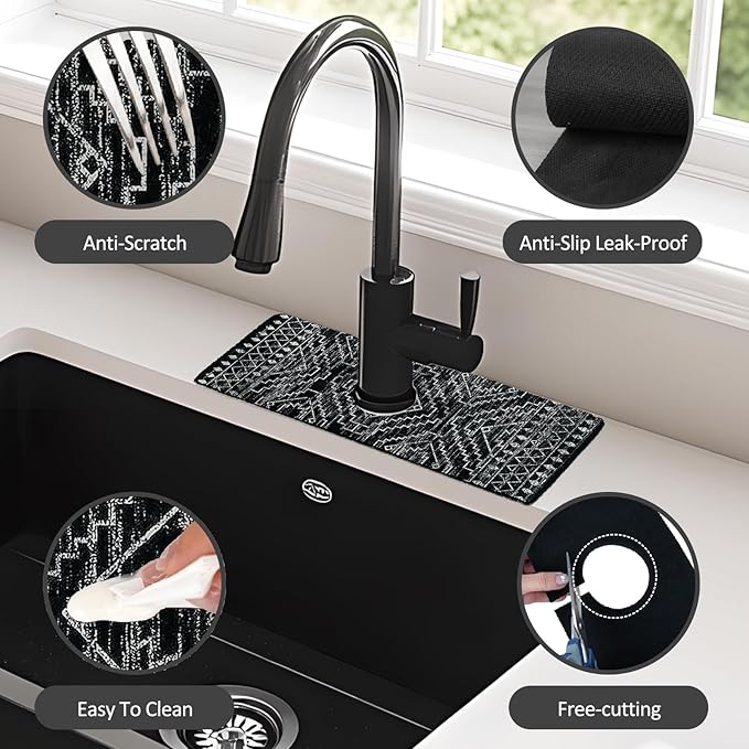 15" X 5.5" Kitchen Sink Splash Guard Faucet Mat Aztec Super Absorbent Fast Drying Faucet Guard & Draining Mat Sink Splash Guard Behind Faucet for Kitchen, Bathroom