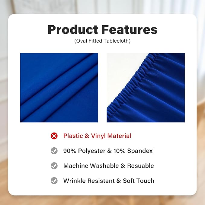 Fitted Oval Tablecloth 42 x 60 Inch Elastic Table Cloth, Stretch Spandex Table Cover Royal Blue Washable Polyester Top Cap Cover for Dining Picnic Camping Indoor and Outdoor