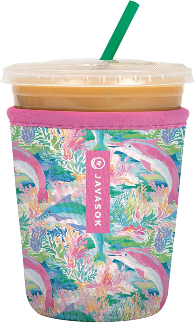 Sok It JavaSok Iced Coffee & Cold Soda Insulated Neoprene Cup Sleeve (Dolphin Cove, Medium: 22-28oz)