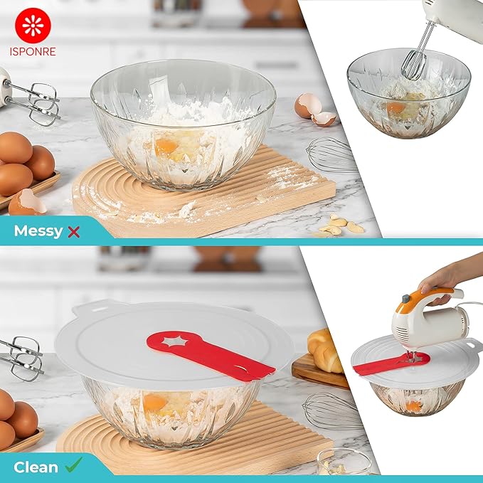 12 Inches Silicone Hand Mixer Splatter Guard, Compatible with Most Mixing Bowl Sizes and Types, Splash Guard for Hand Held Mixer, Shield for Crockpot