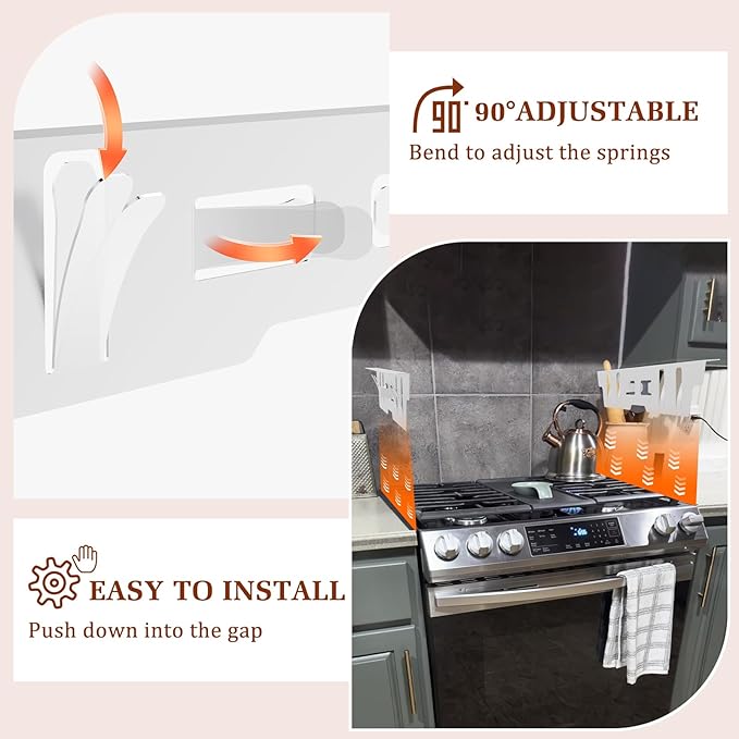 Stainless Steel Gap Covers - Oven Gap Filler Kit 23.4" Between Stove & Counter Top - Heat Resistant Slide-in Range Trim Guard for Seamless Kitchen Accessories Easy Clean (White)