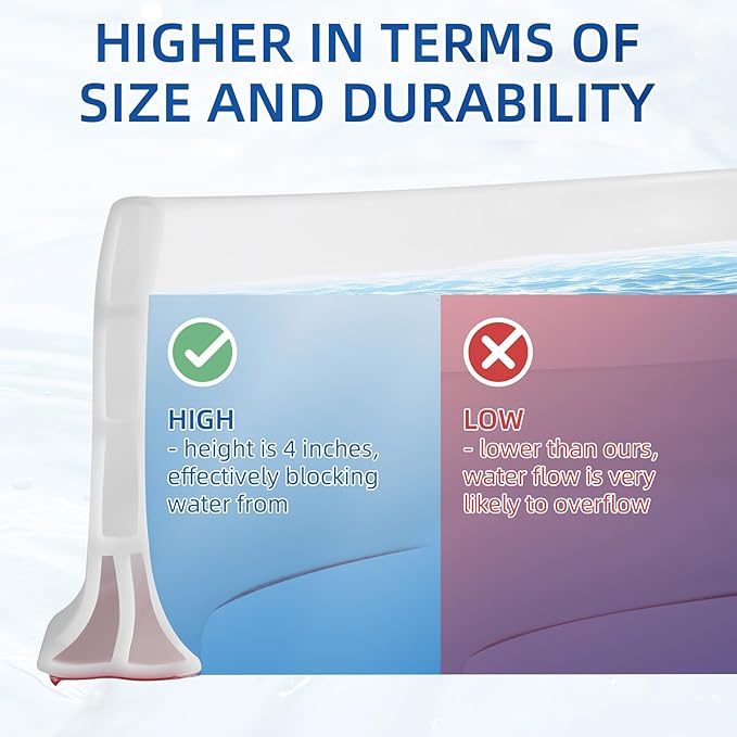 4'' High Shower Threshold Water Dam, 67" Long Collapsible Shower Water Splash Guard, Self-adhesive Shower Barrier