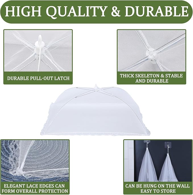 2 Pack Food Covers for Outdoors Mesh Screen Include 2 Extra Large (40"X 24") Food Tents Collapsible Food Covers for Outside, BBQ Party Supplies