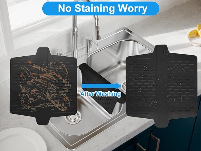 Sink Saddle, Divider Mat, Kitchen Sink Mat, Silicone Protector, No Smell, Never Stain, Ultra Soft, 12.83'' x 11.1''