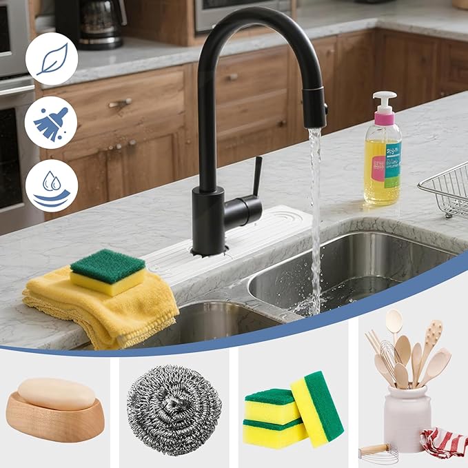15.8"x3.9" Stone Faucet Mat for Kitchen Sink, Diatomite Quick Dry Kitchen Sink Splash Guard Water Absorbent Drying Mat, Drying Stone Sink Tray for Bathroom Counter, White
